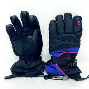 Head Ski Gloves Girls XL Black Purple Wrist Strap Snow Boarding, Winter Sport
